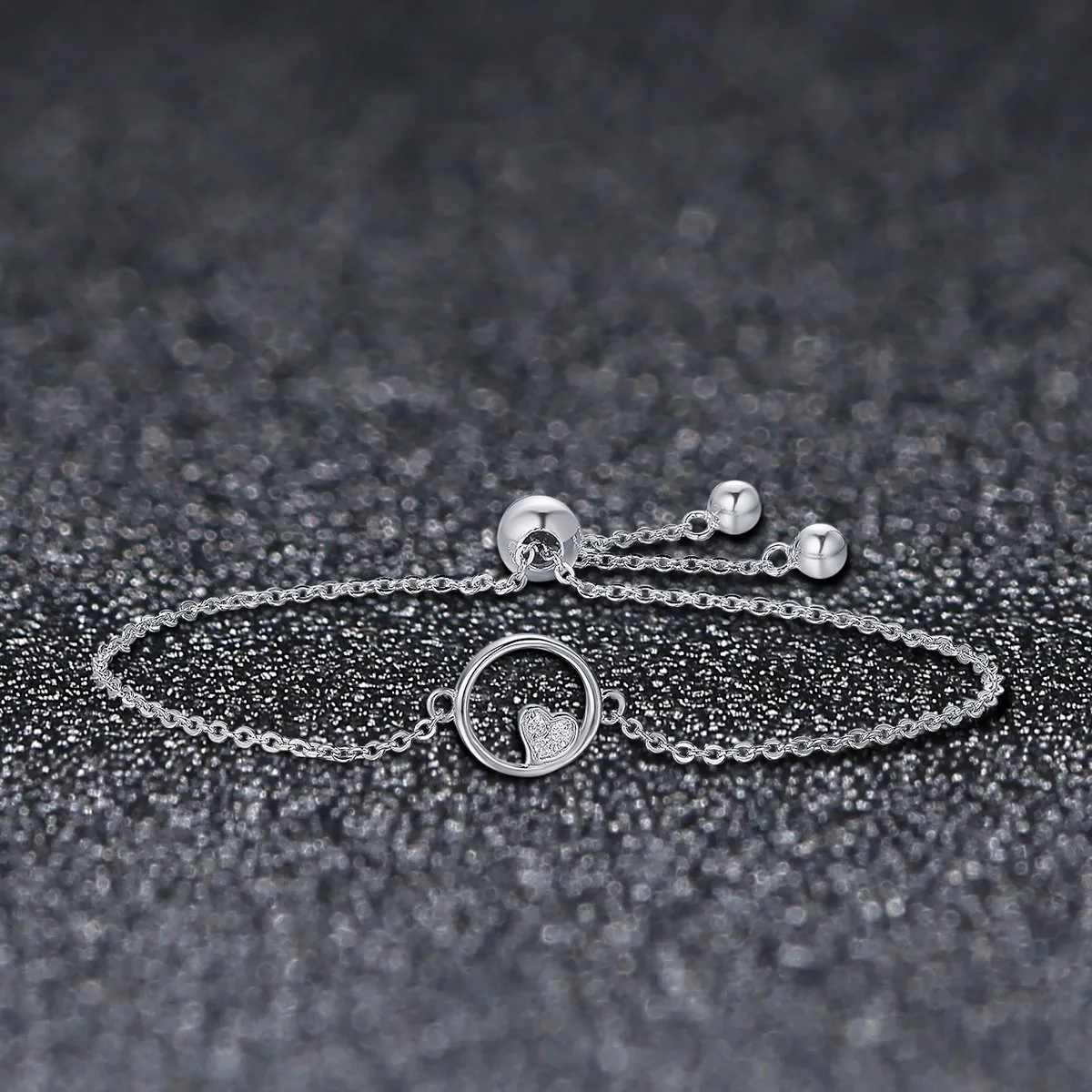 925 Sterling Silver Hollow Heart Infinity Circle Chain Bracelet