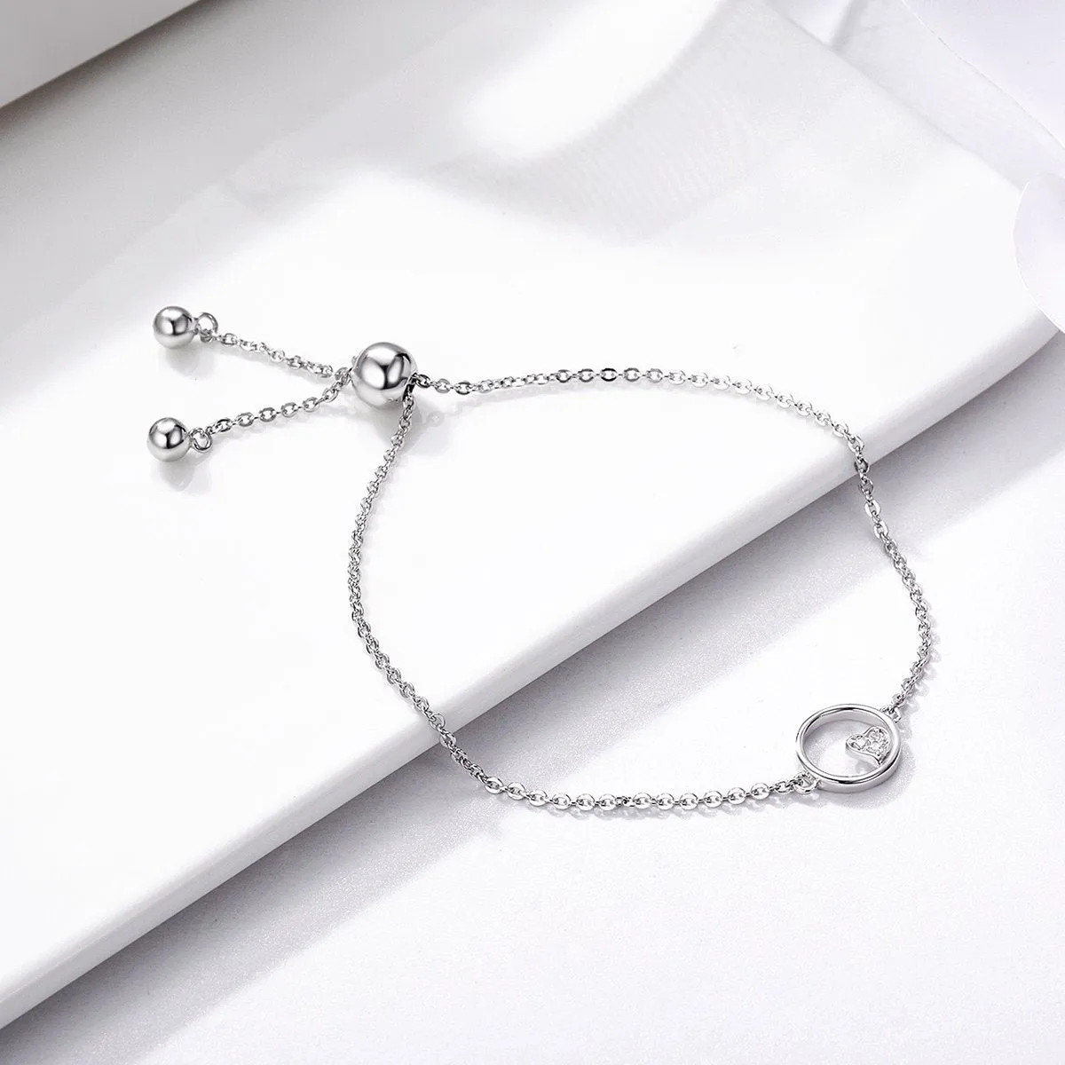 925 Sterling Silver Hollow Heart Infinity Circle Chain Bracelet