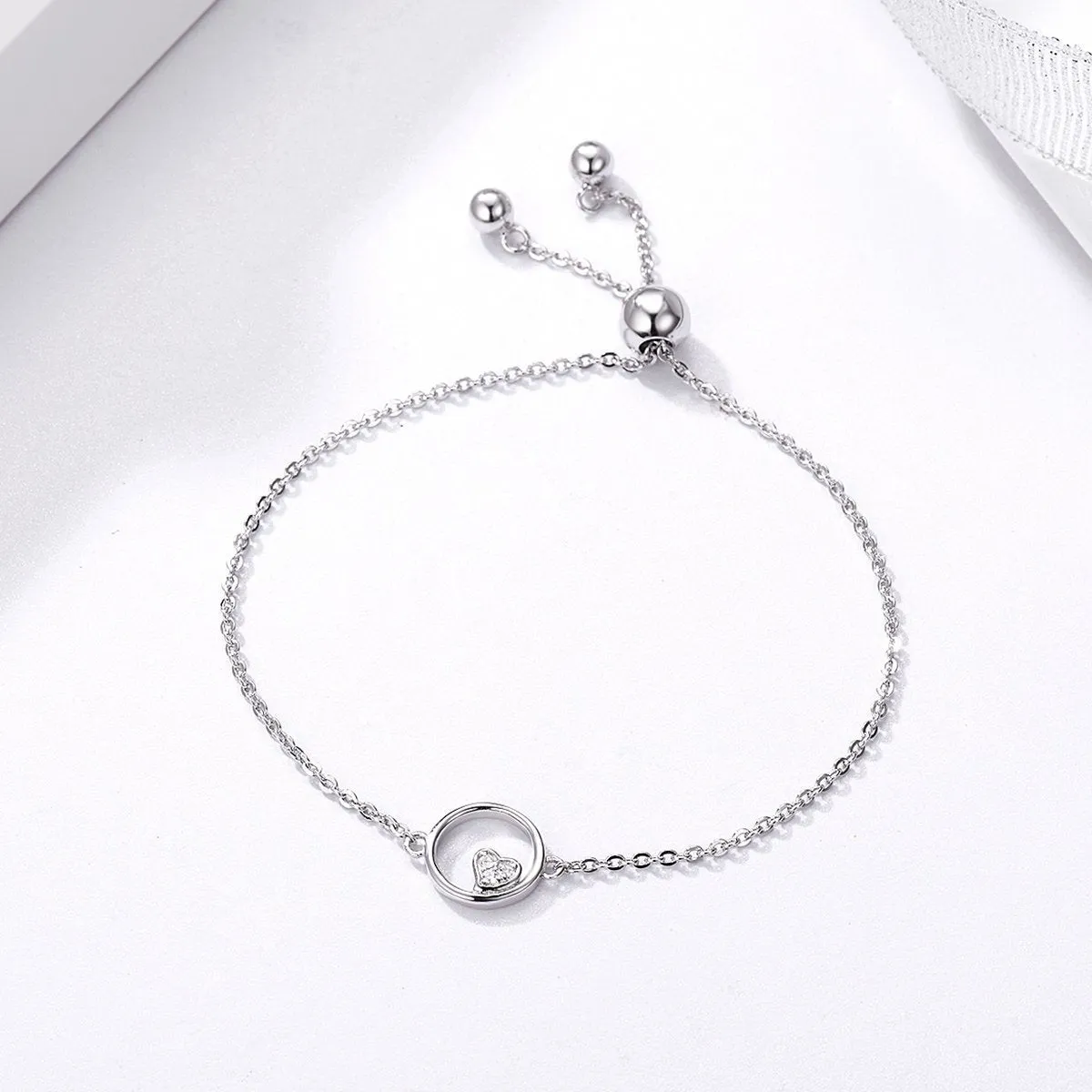 925 Sterling Silver Hollow Heart Infinity Circle Chain Bracelet