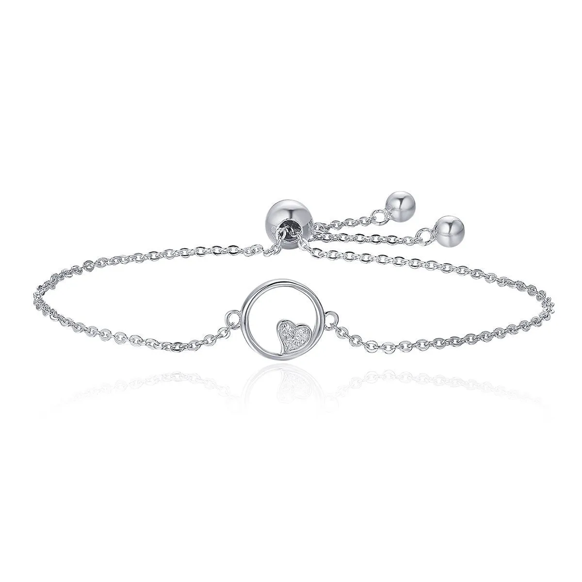 925 Sterling Silver Hollow Heart Infinity Circle Chain Bracelet