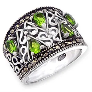 925 Sterling Silver Ring Synthetic Peridot 51411 for Women Style Antique