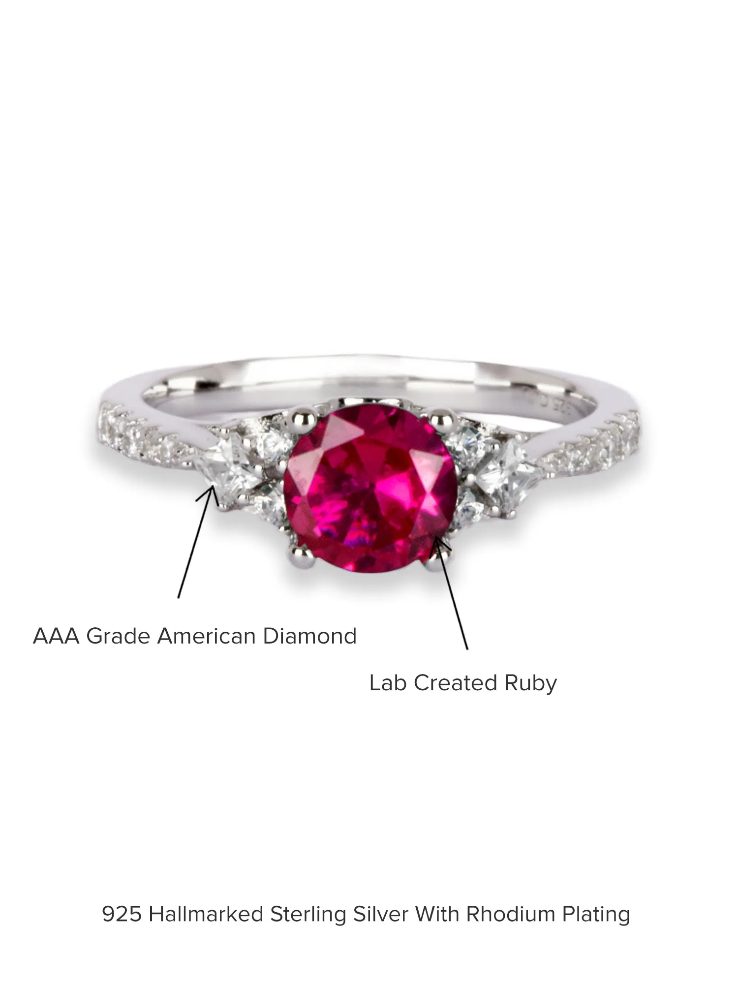 925 Sterling Silver Trio Solitaire Ruby Silver Ring For Women