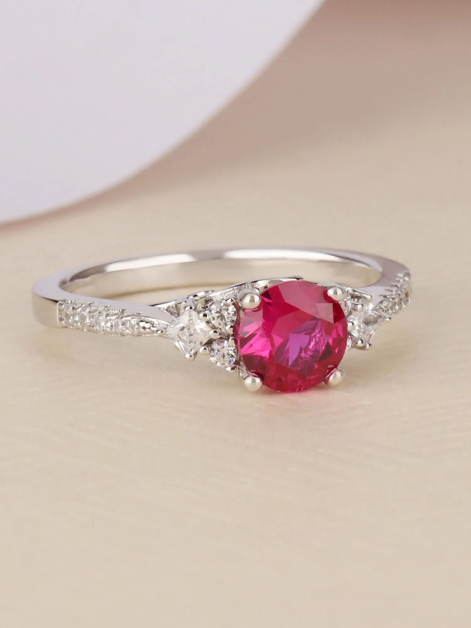 925 Sterling Silver Trio Solitaire Ruby Silver Ring For Women