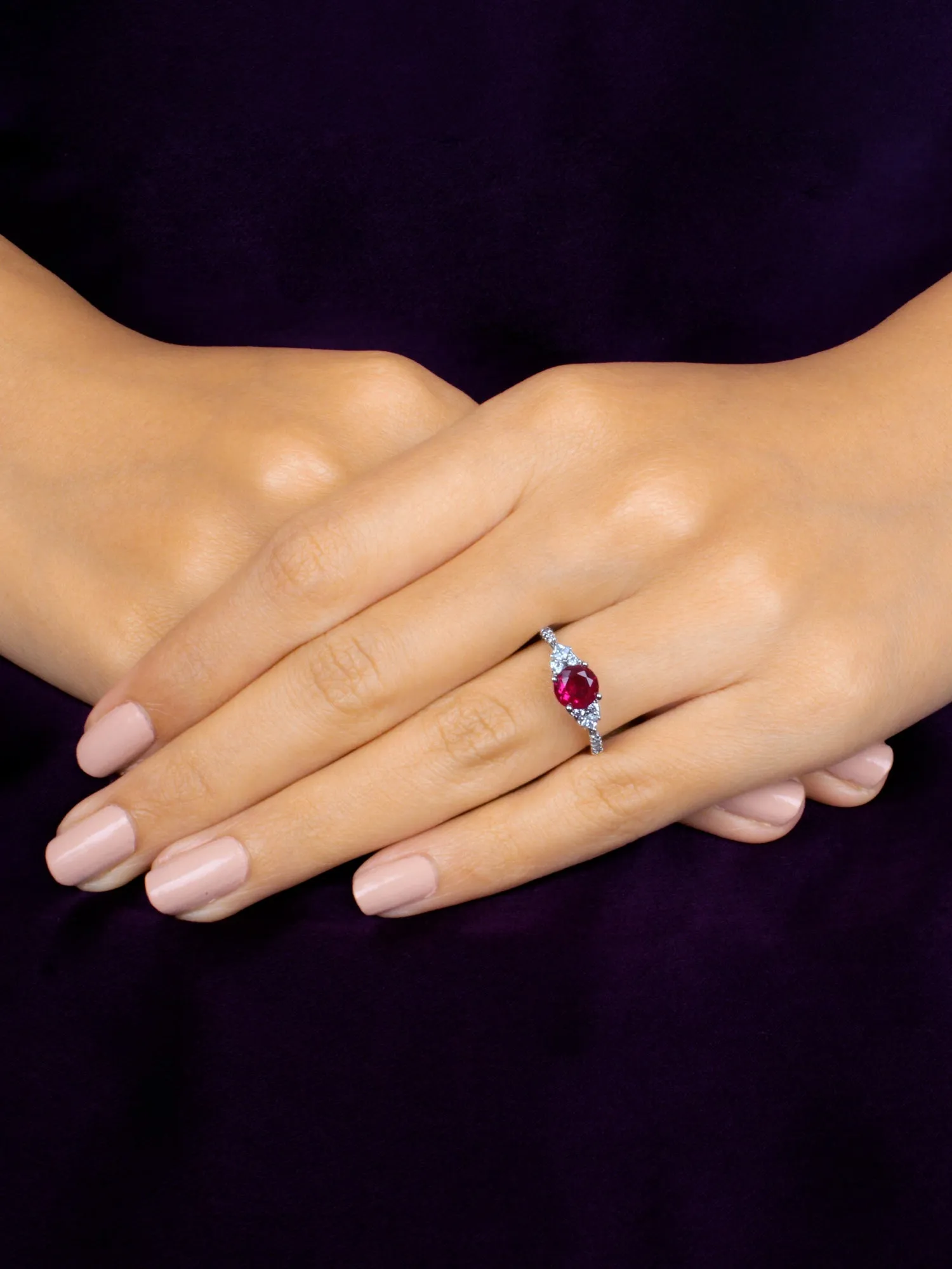 925 Sterling Silver Trio Solitaire Ruby Silver Ring For Women