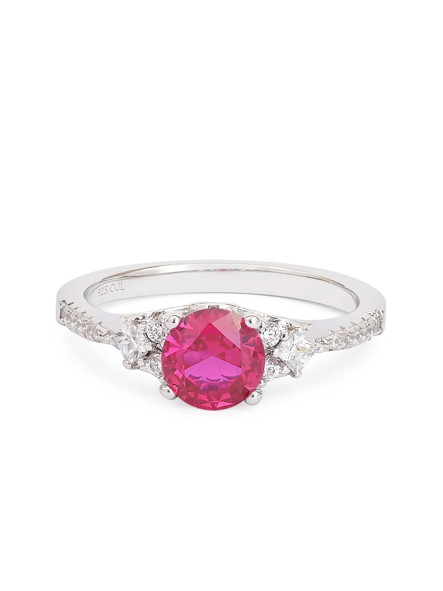 925 Sterling Silver Trio Solitaire Ruby Silver Ring For Women