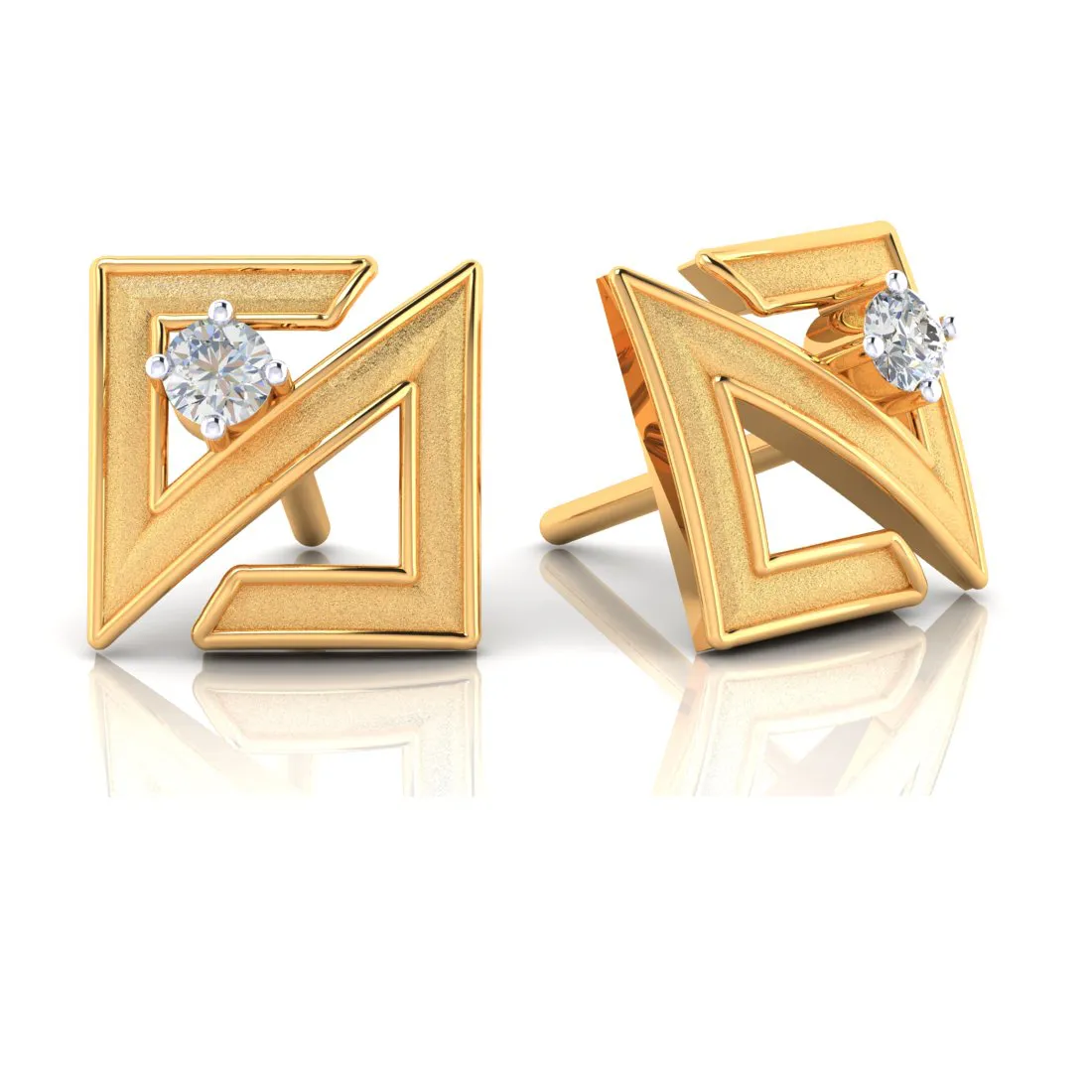 Abstract Shape 18k Gold Earrings With Diamonds