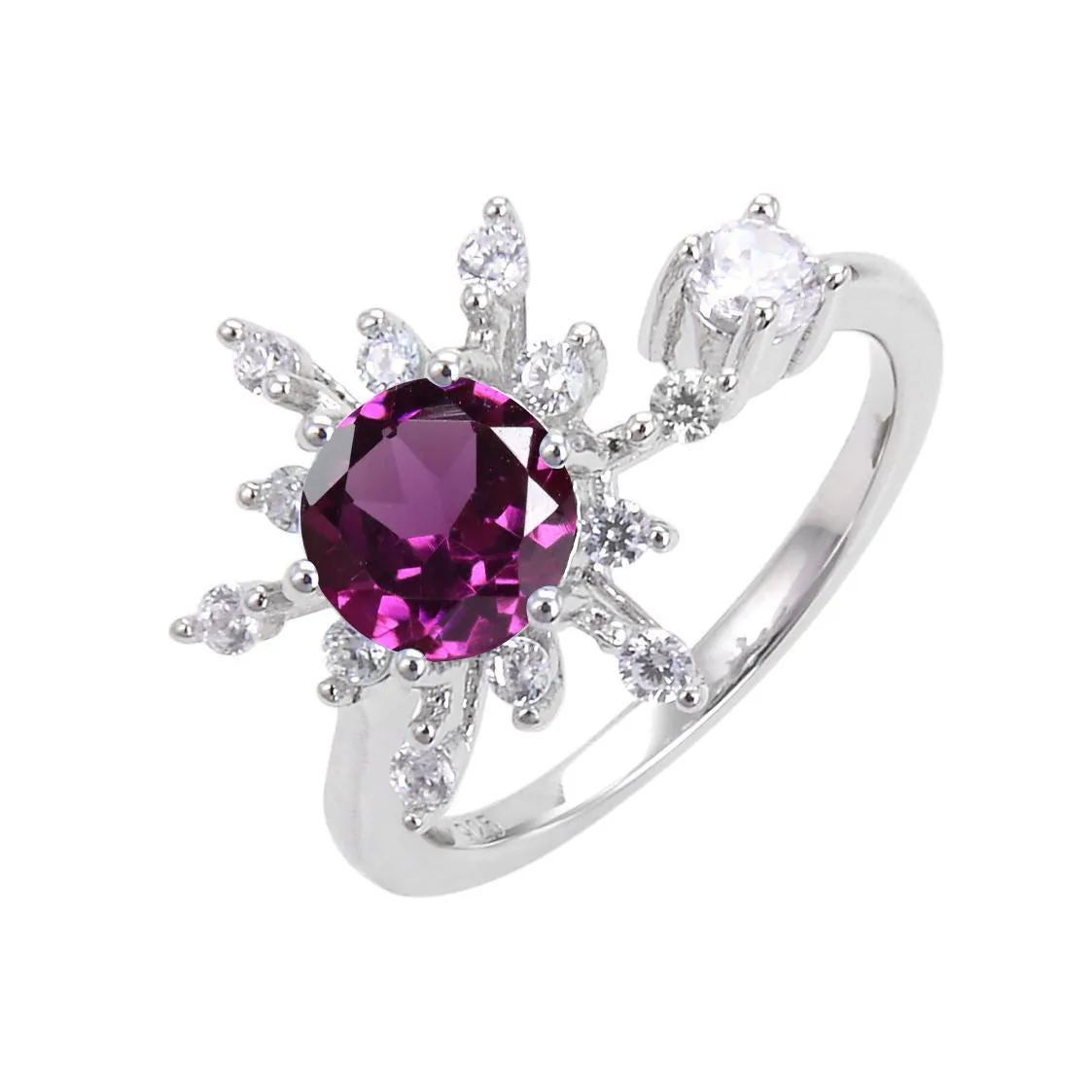 Adjustable Opening Design Natural Gemstone Sun Shape Silver Ring for Women