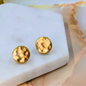 Annalise Gold Faux Hammered Polymer Clay Stud Earrings | Handmade Minimalist Glam Jewellery