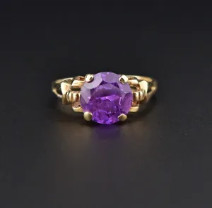 Art Deco Design 14K Gold Color Change Sapphire Ring