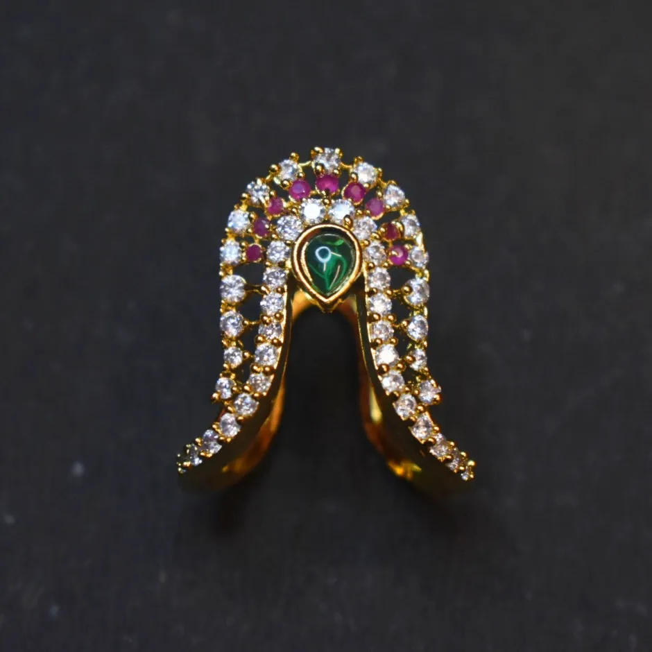 Asp Multi-Colored CZ Gold-Plated Vanki Finger Ring