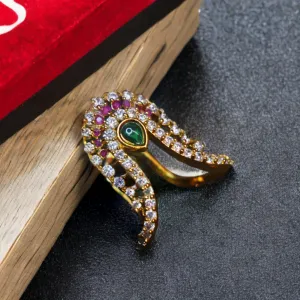 Asp Multi-Colored CZ Gold-Plated Vanki Finger Ring