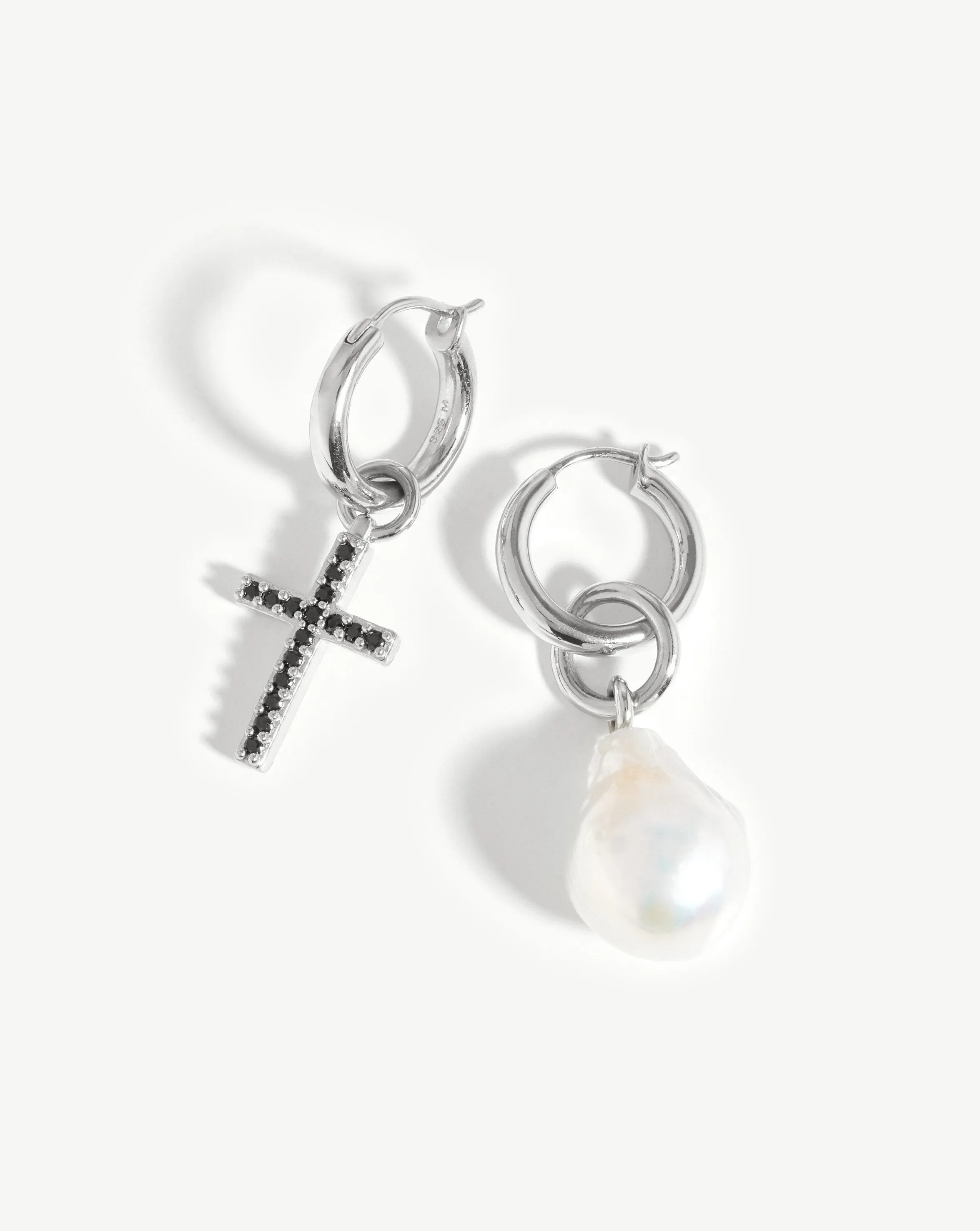 Baroque Pearl & Pave Cross Hoop Earrings