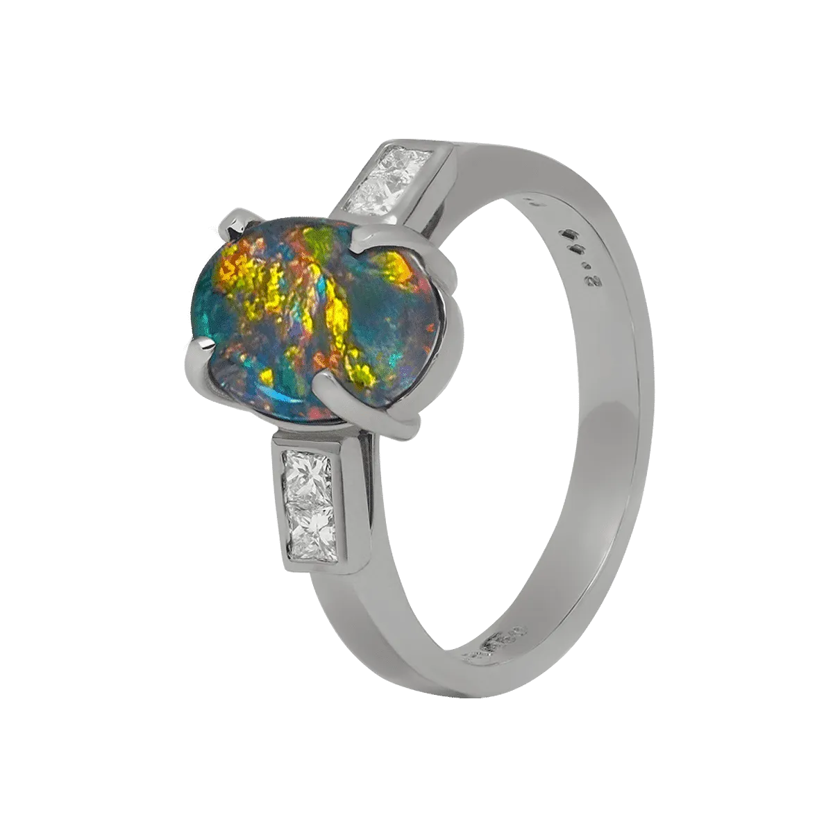 Black Opal, Diamond & Platinum Ring