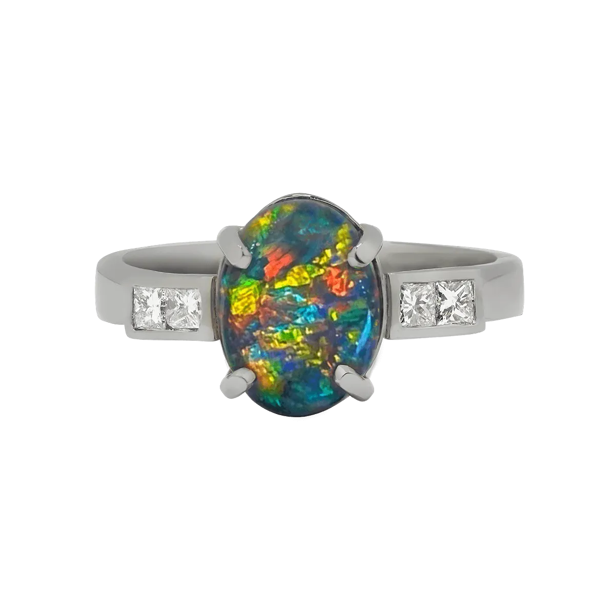 Black Opal, Diamond & Platinum Ring