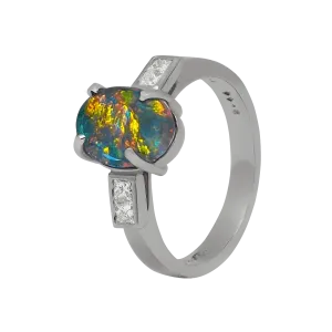 Black Opal, Diamond & Platinum Ring