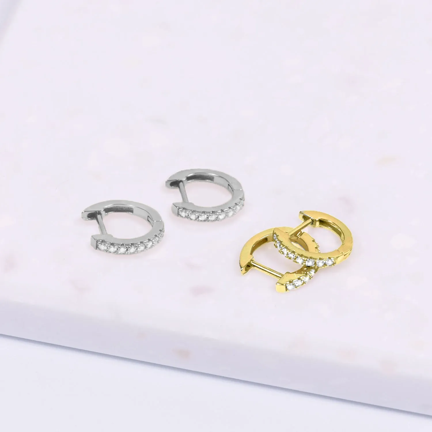 Brilliant CZ Huggie Hoop Earrings (Gold)