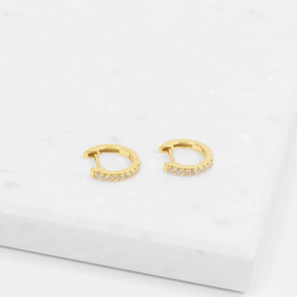 Brilliant CZ Huggie Hoop Earrings (Gold)