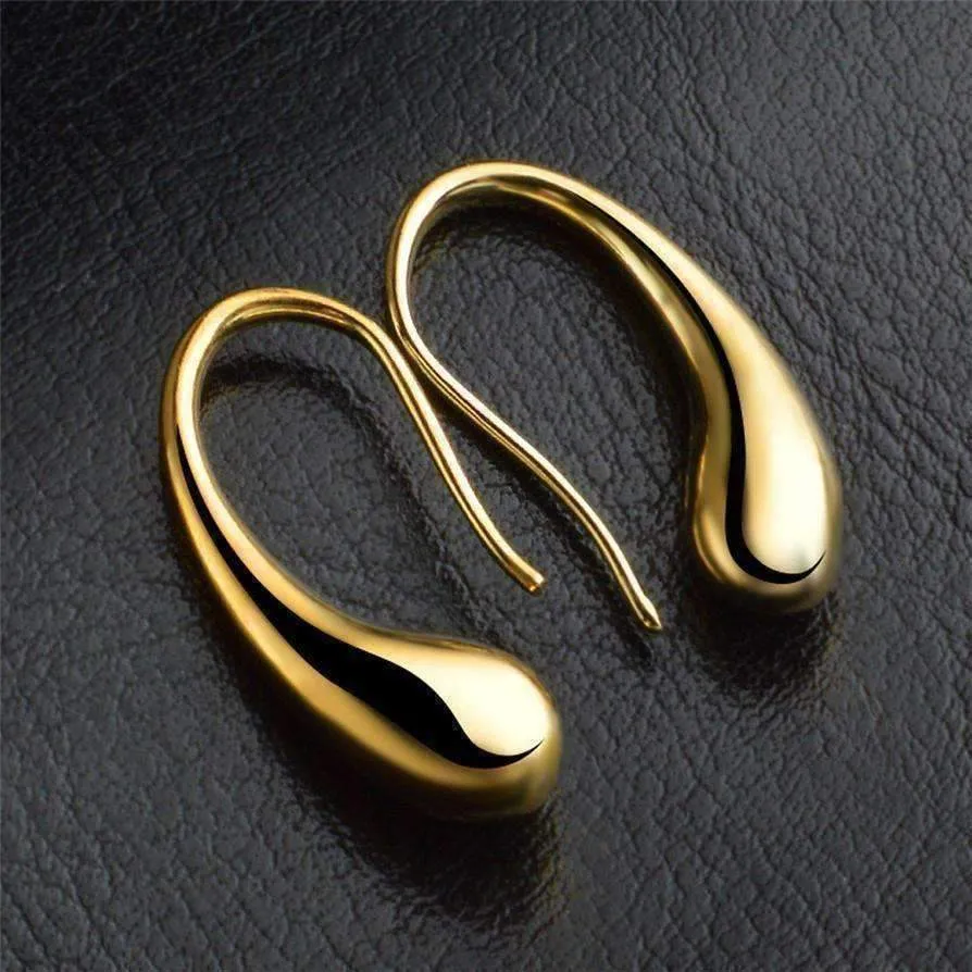 Chic Tear Drop Silver or Gold Hook Earrings for Woman Hers Modern Special Occasion Everyday Wear