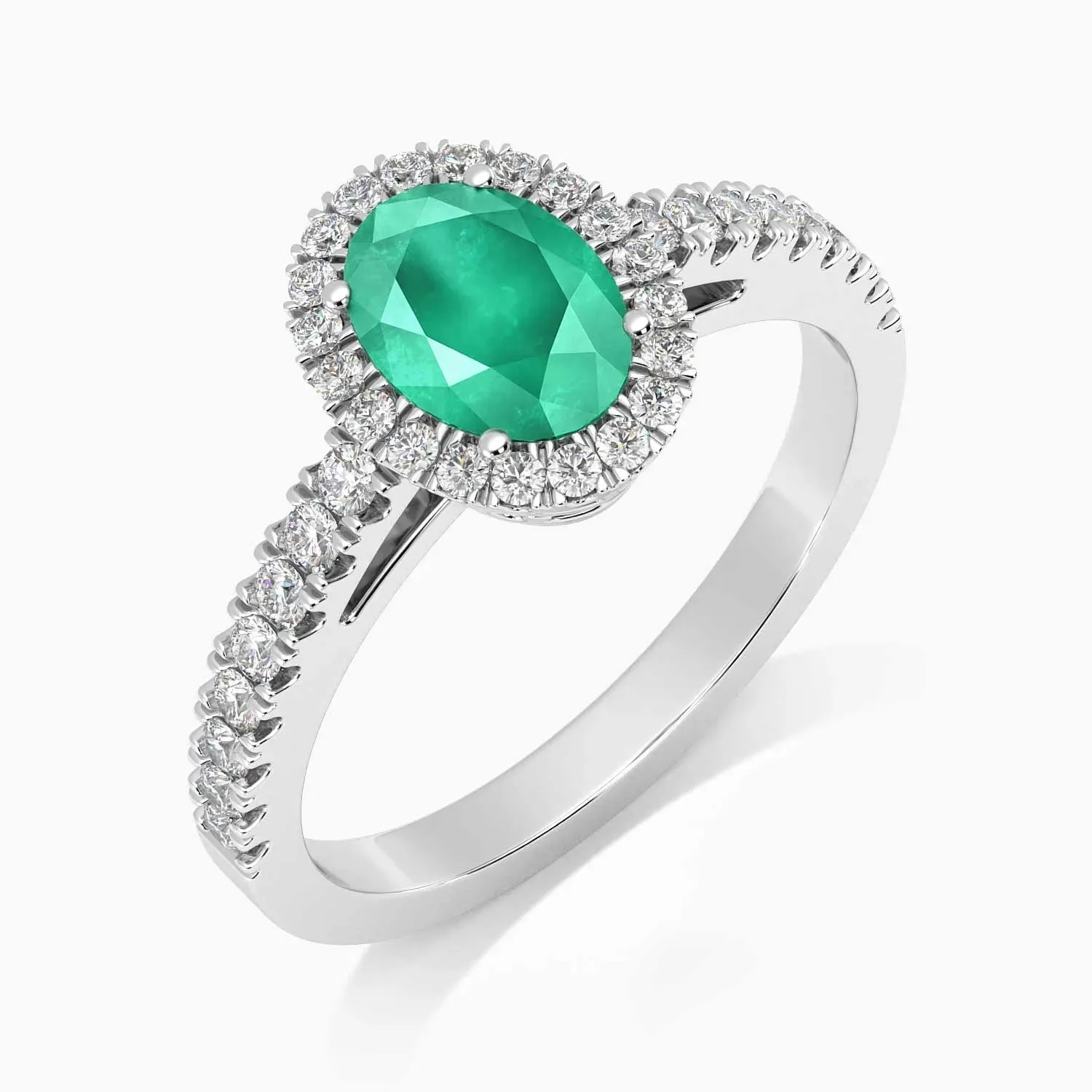 Classic Oval Emerald Halo Ring in Sterling Silver