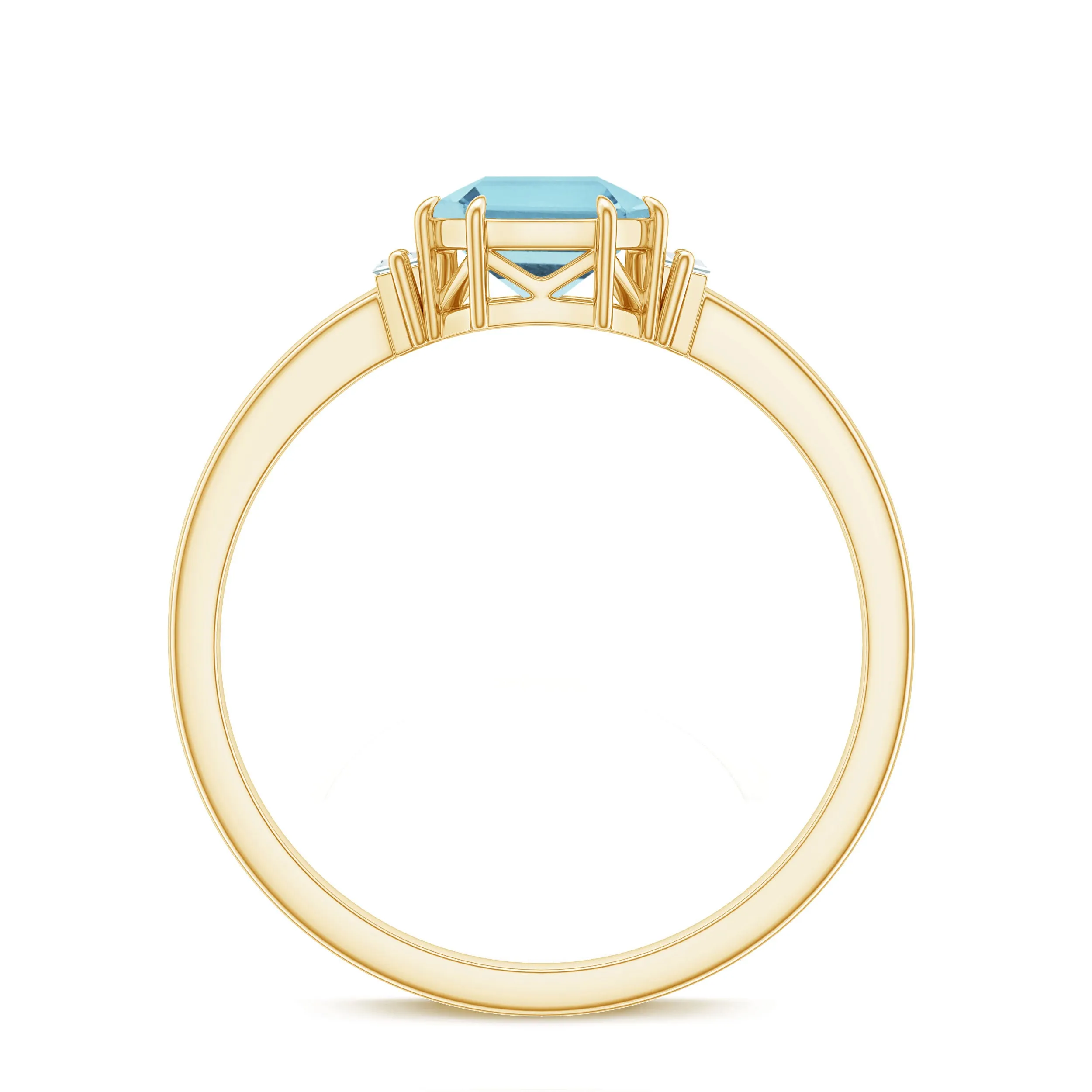 Claw Set Asscher Cut Sky Blue Topaz Solitaire Engagement Ring with Diamond