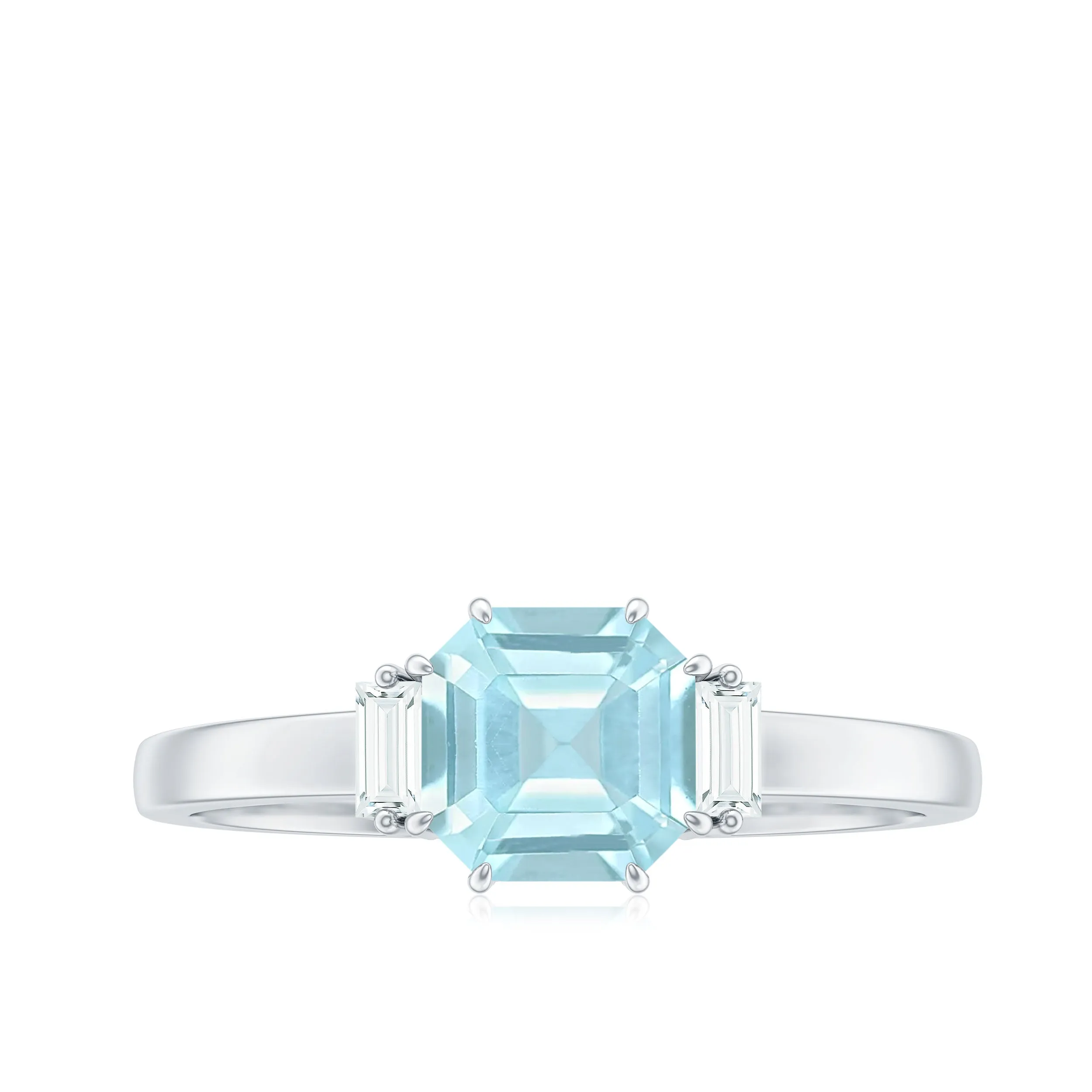 Claw Set Asscher Cut Sky Blue Topaz Solitaire Engagement Ring with Diamond