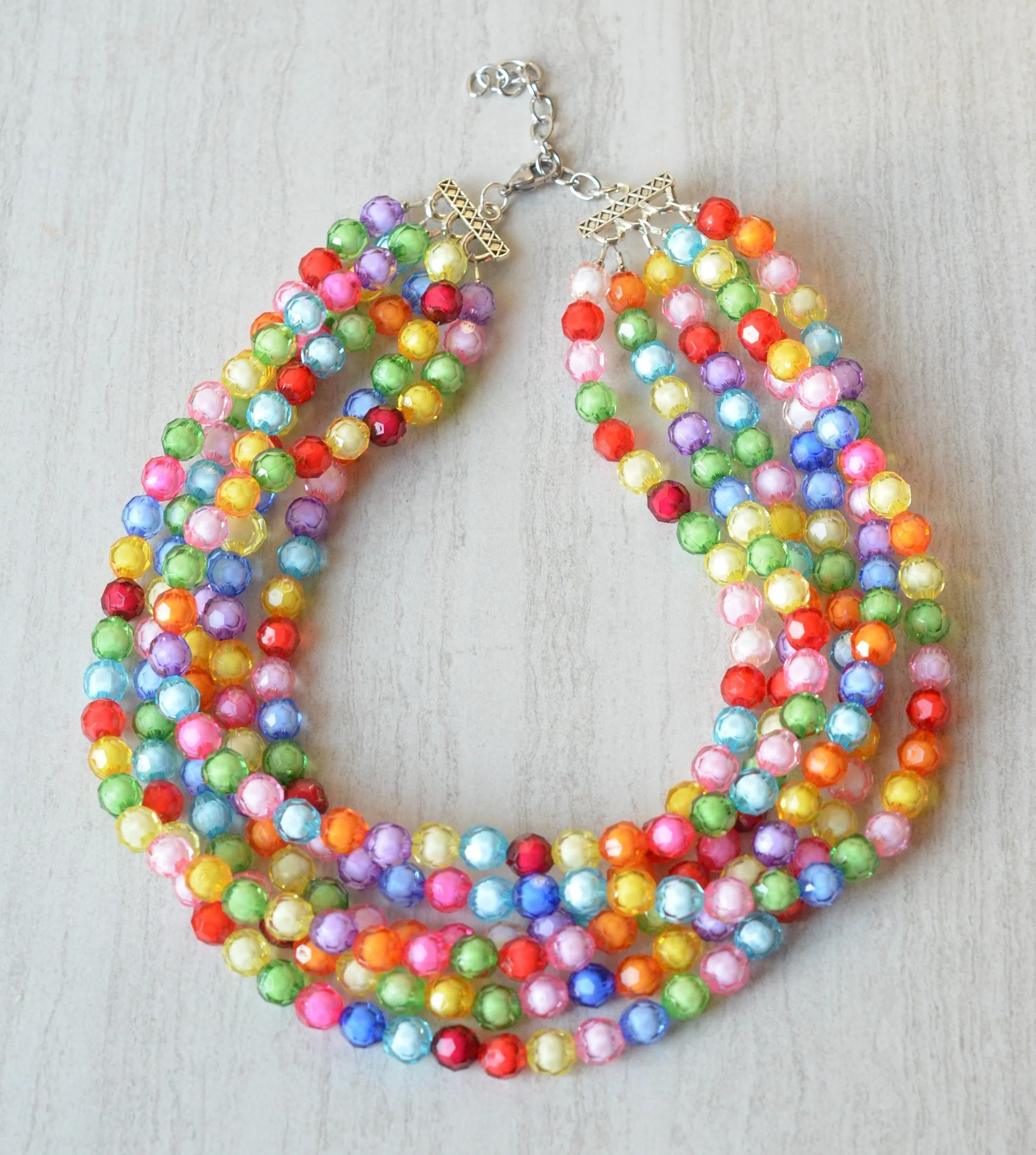 Colorful Beaded Acrylic Lucite Multi Strand Chunky Statement Necklace - Evelyn