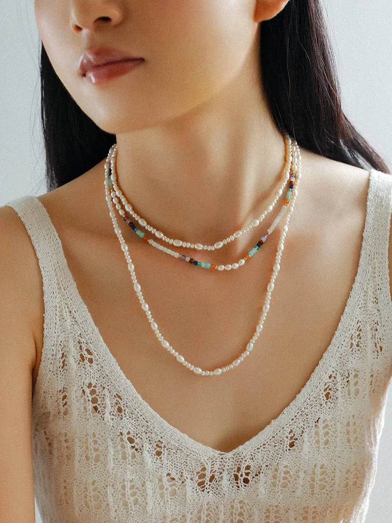 Colorful Faceted Gemstone Summer Vibes Pearl Beaded Necklace