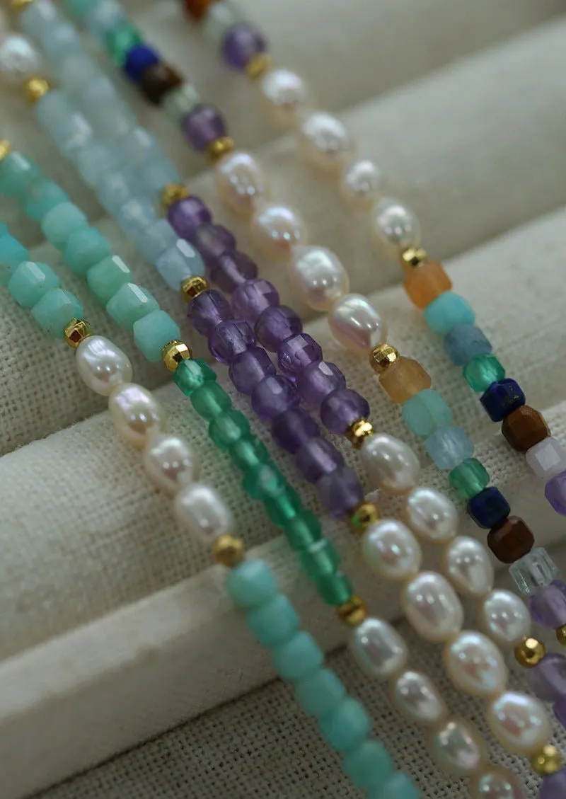 Colorful Faceted Gemstone Summer Vibes Pearl Beaded Necklace