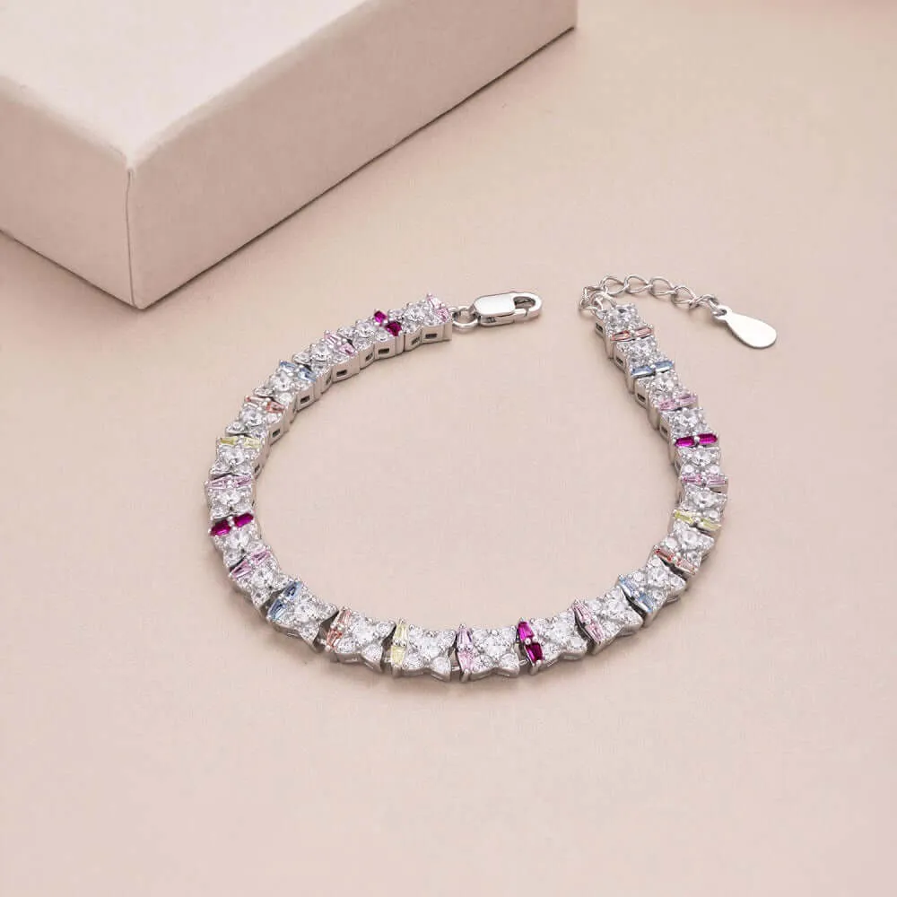 Colorful Marquise Zirconia Row Diamond Tennis Bracelet Silver