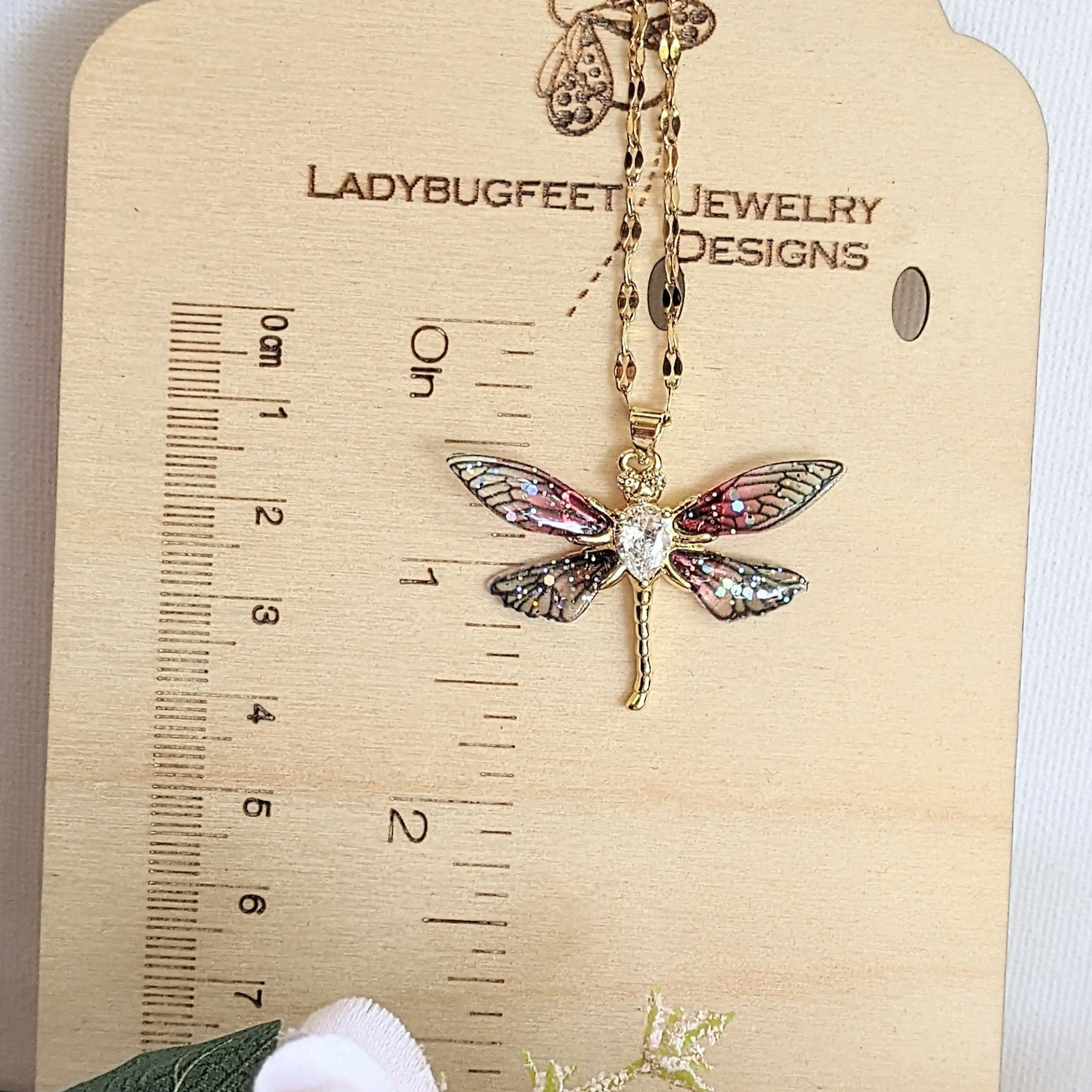 Colorful Resin Dragonfly necklace, 22 inch