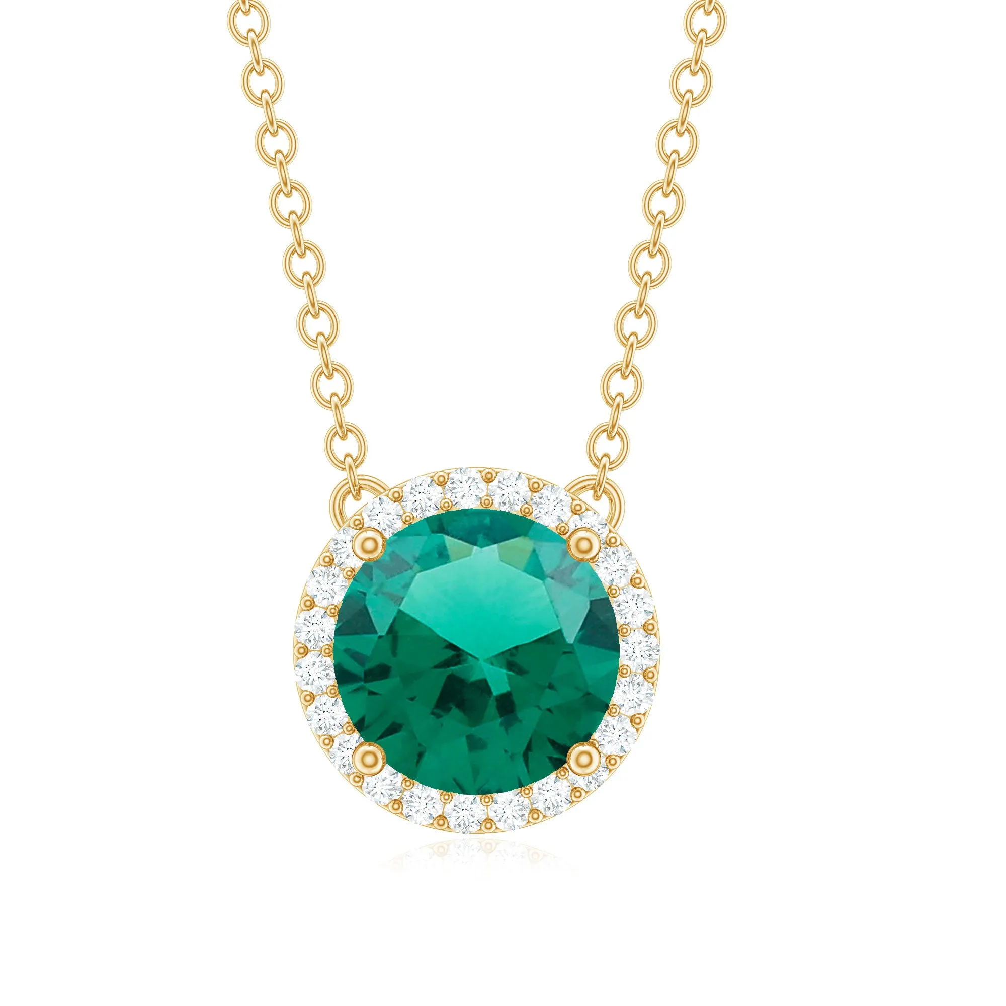 Created Emerald and Diamond Halo Necklace