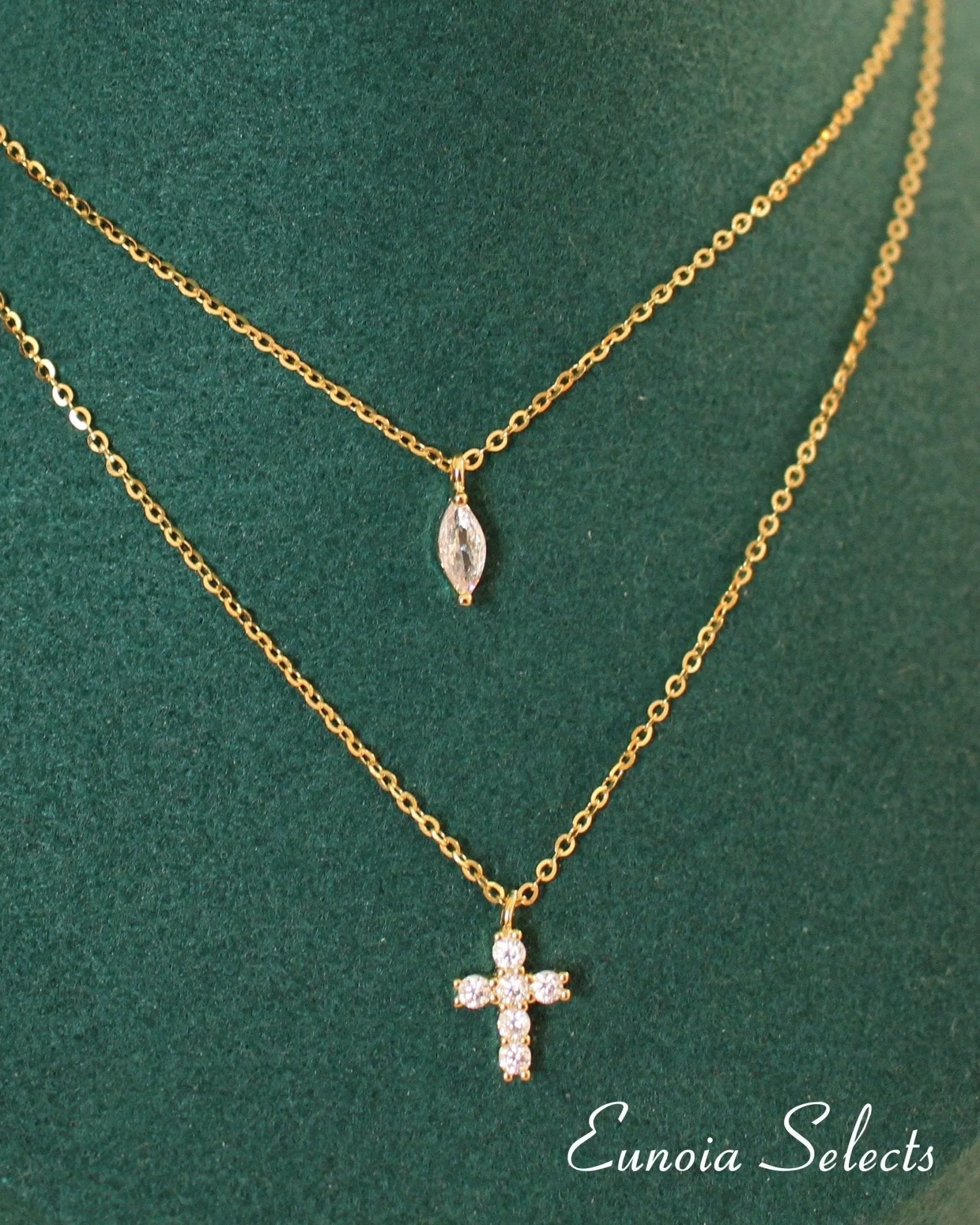 Cross Pendant Necklace   S925 Silver Gold Plated Layering Chain