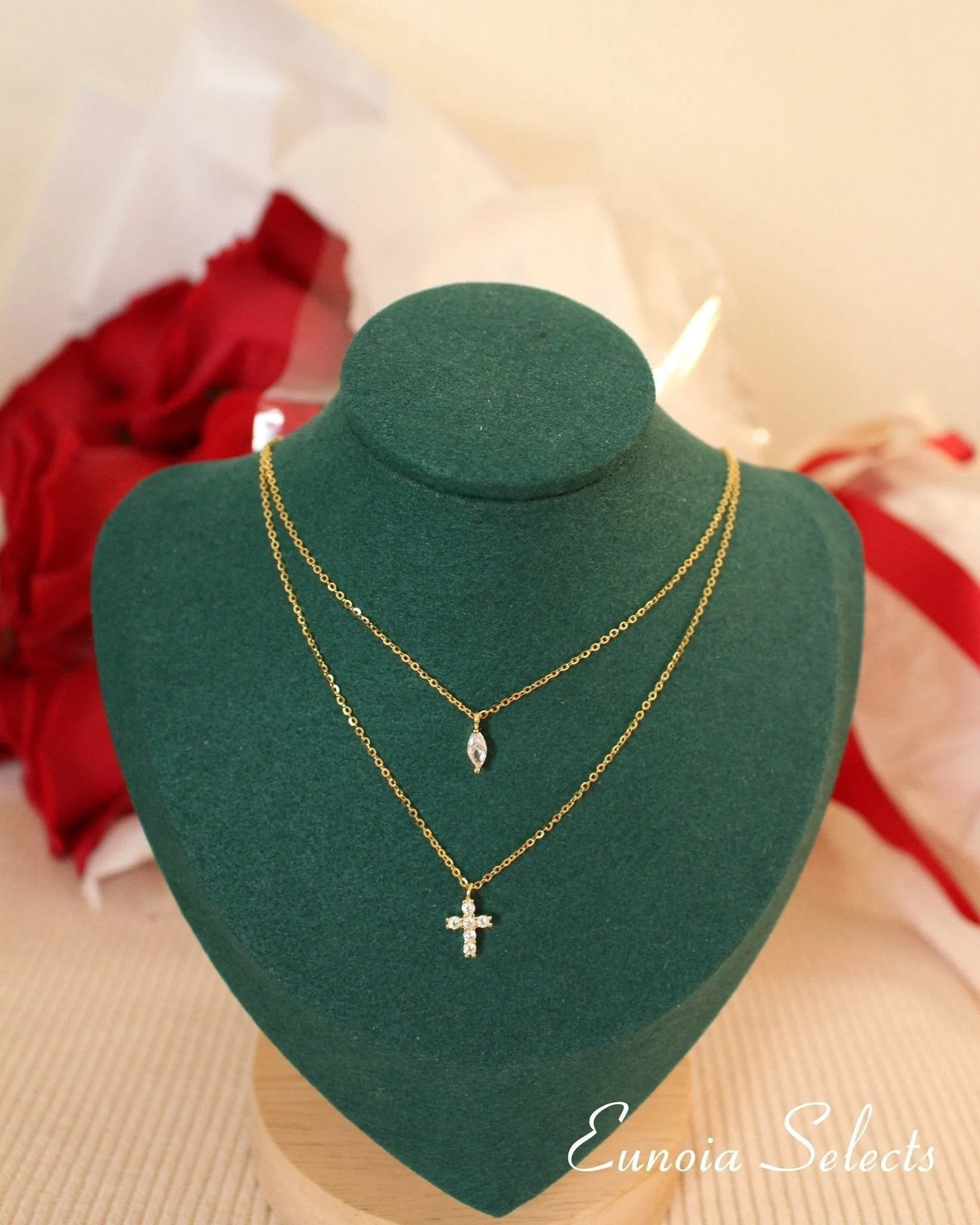 Cross Pendant Necklace   S925 Silver Gold Plated Layering Chain