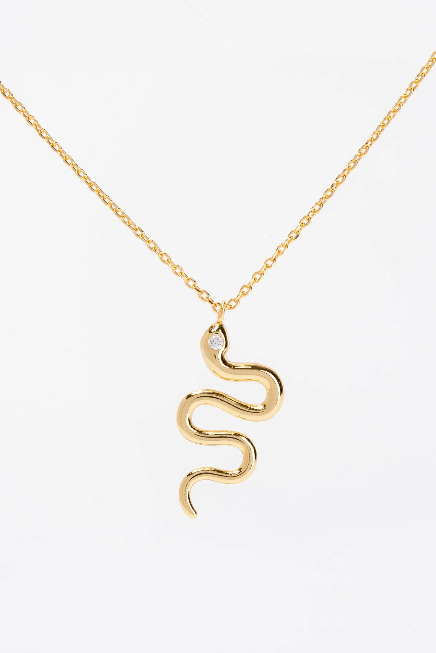 Crystal 15 in Gold Plated CZ Snake Pendant Necklace - Gold