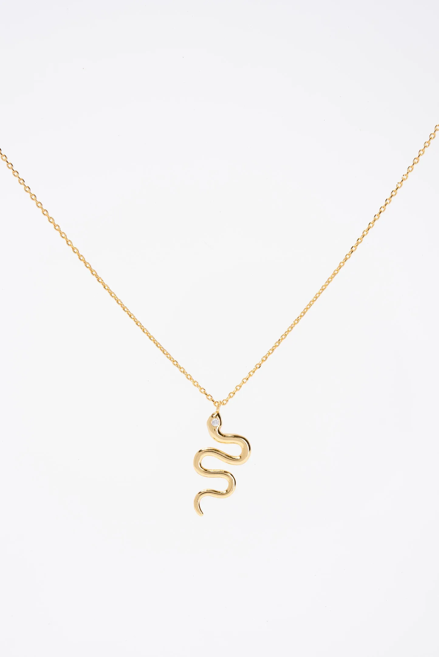 Crystal 15 in Gold Plated CZ Snake Pendant Necklace - Gold