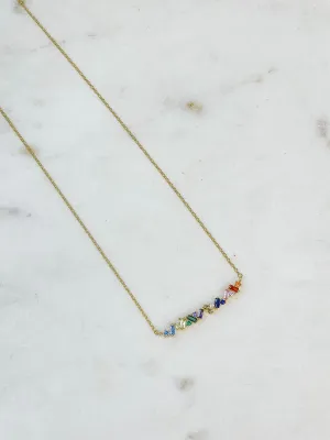 Cubic Zirconia Rainbow Baguette Bar Pendant Necklace