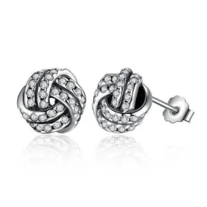 CZ Accented Sterling Silver Love Knot Stud Earrings