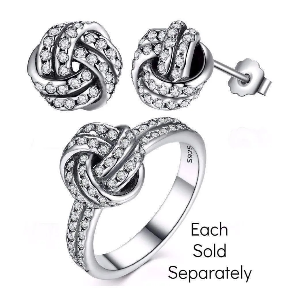 CZ Accented Sterling Silver Love Knot Stud Earrings