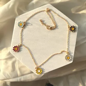 Daisy Flower Multicolor Necklace - Gold