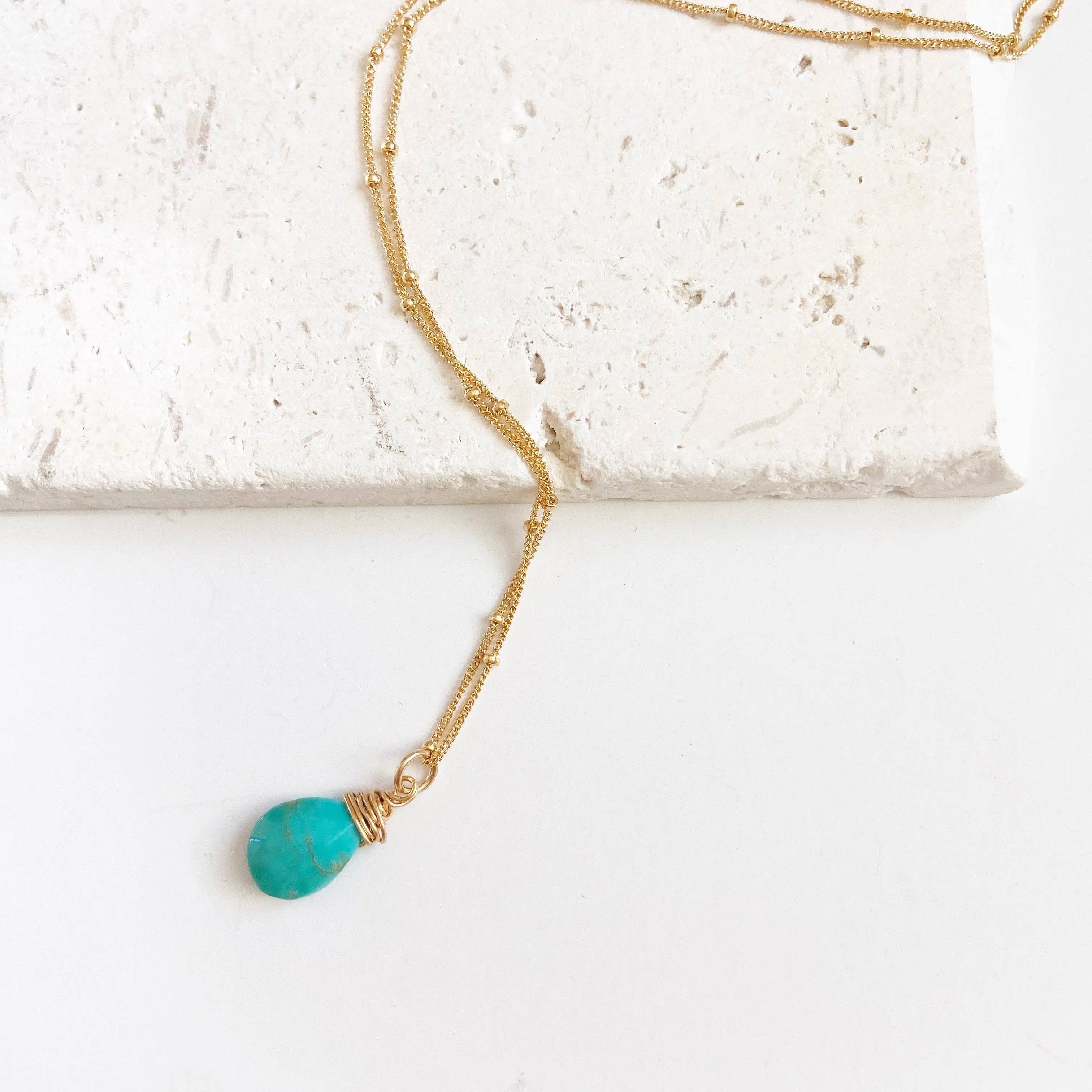 Deep Turquoise Teardrop Necklace in Silver or Gold