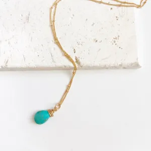 Deep Turquoise Teardrop Necklace in Silver or Gold