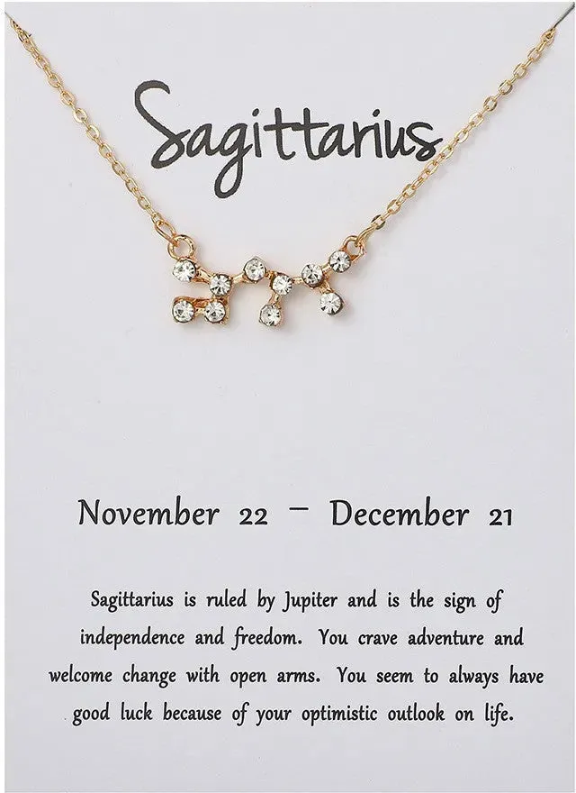 Desiny Jewels Gold Plated Rhinestone Decor Sagittarius Horoscope Astrology Zodiac Necklace Alloy Necklace