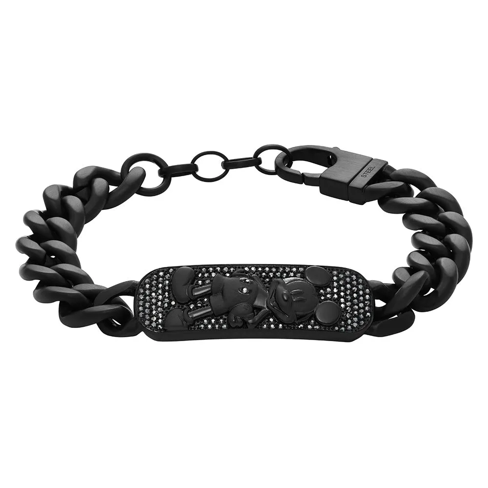 Disney Mickey Mouse Black Tone Stainless Steel Plaque ID Bracelet 100th Disney Anniversary