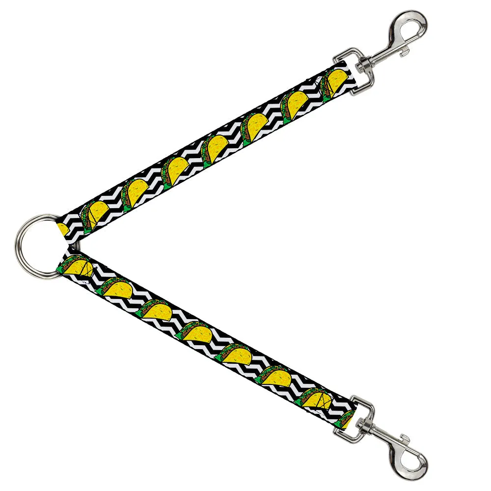 Dog Leash Splitter - Taco/Chevron Black/White by Buckle-Down