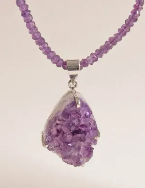 Druzy Amethyst Pendant Beaded Necklace - One of a Kind