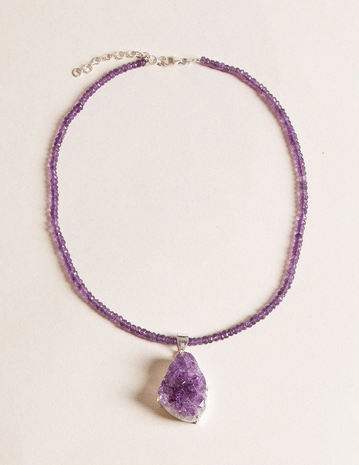 Druzy Amethyst Pendant Beaded Necklace - One of a Kind