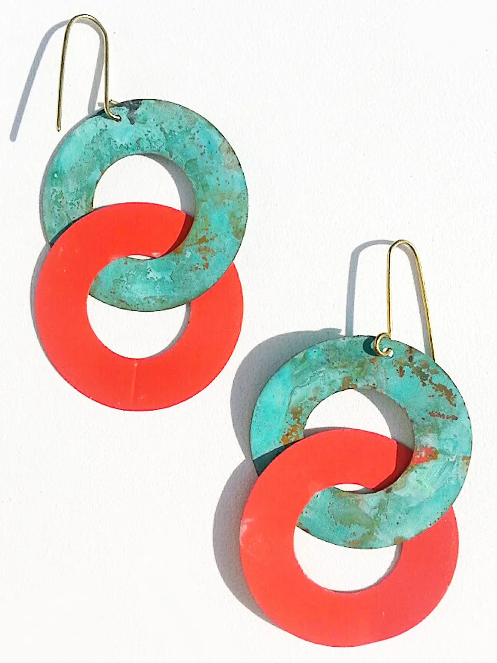 Earrings Double Hoop Patina Coral