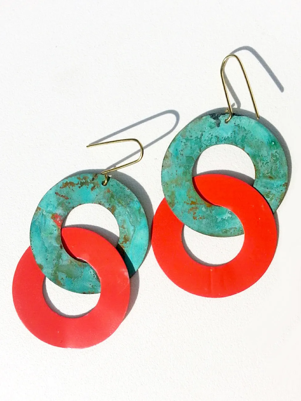 Earrings Double Hoop Patina Coral