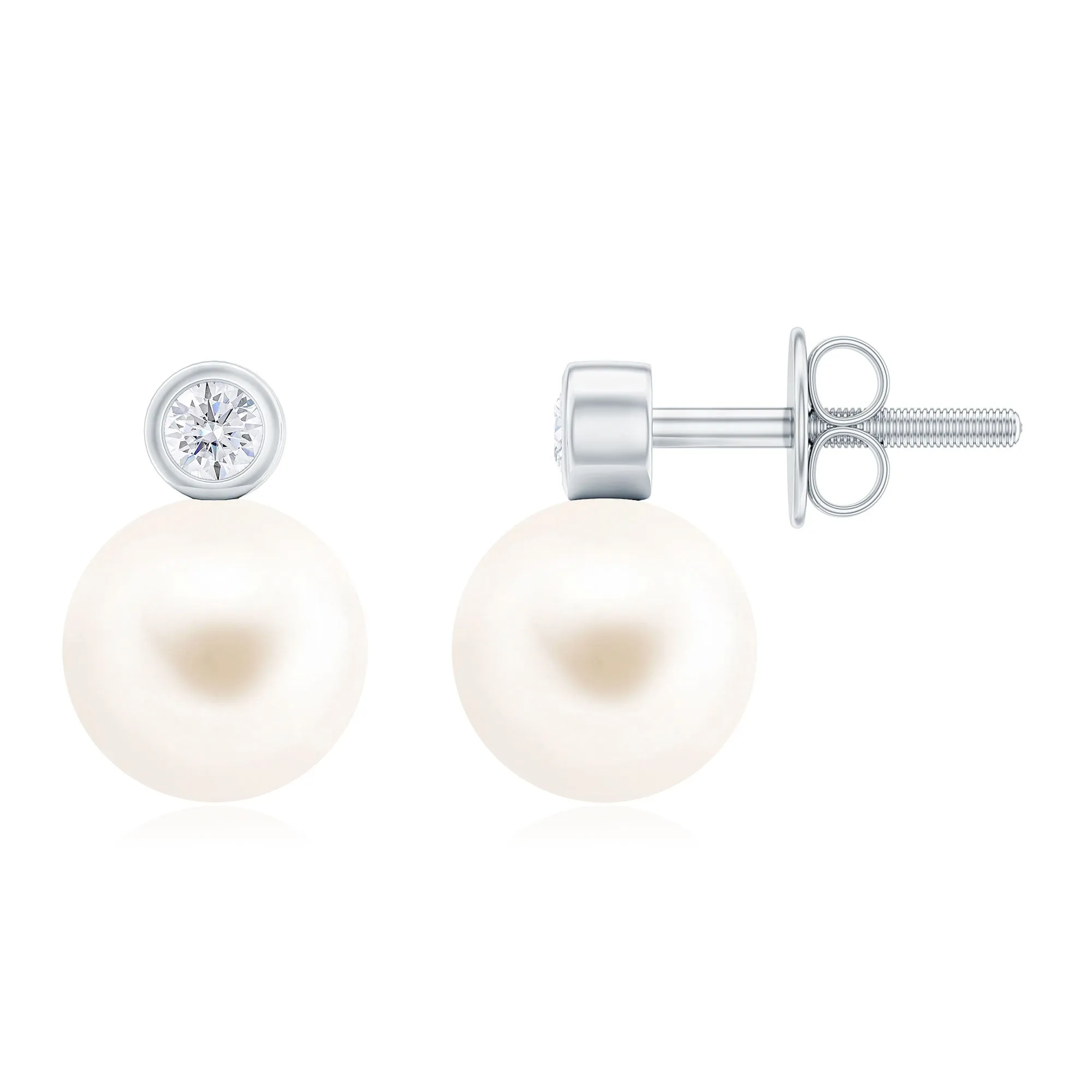 Elegant Freshwater Pearl Earrings with Diamond