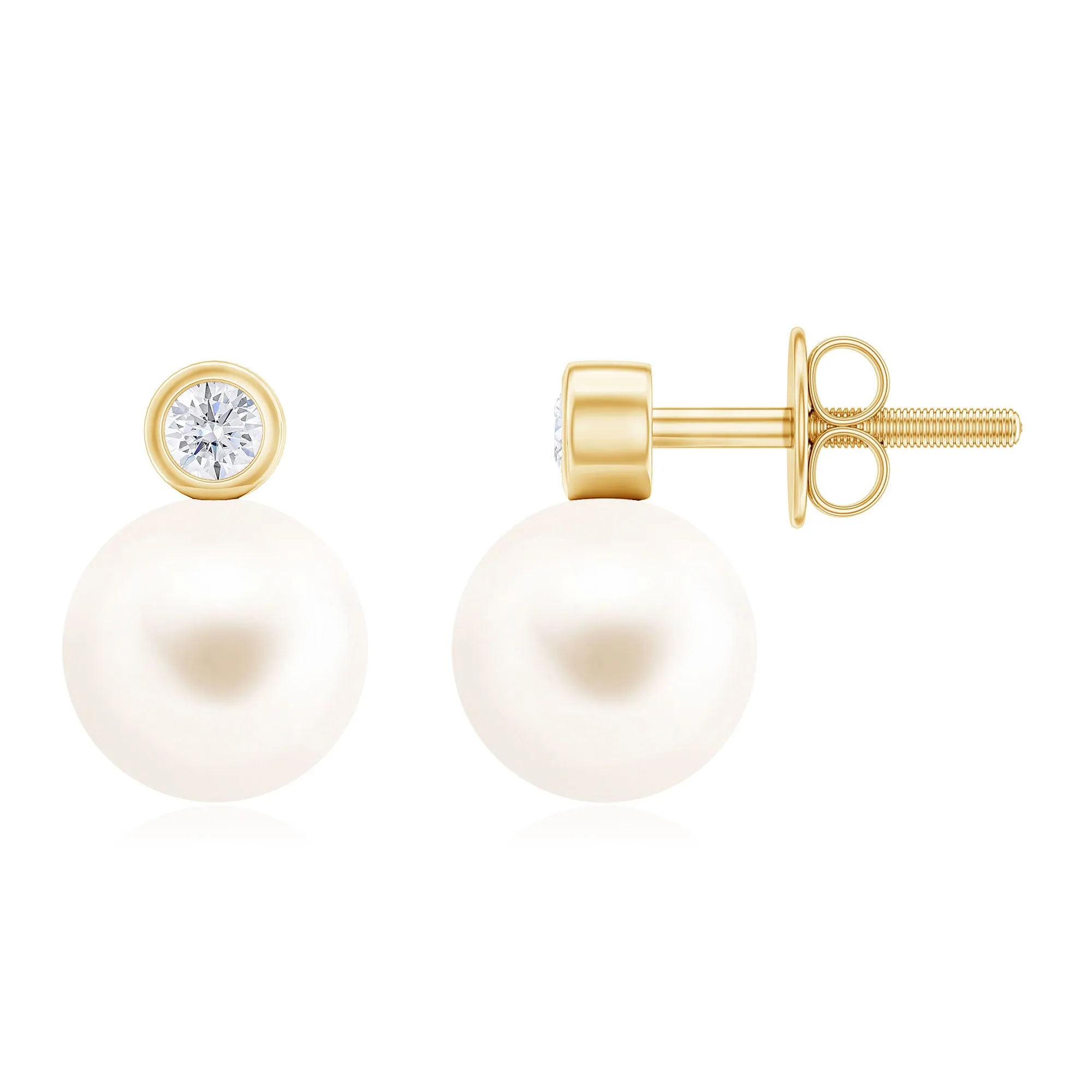 Elegant Freshwater Pearl Earrings with Diamond